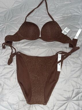 Zara Brown Shimmery Two-Piece Bikini Set